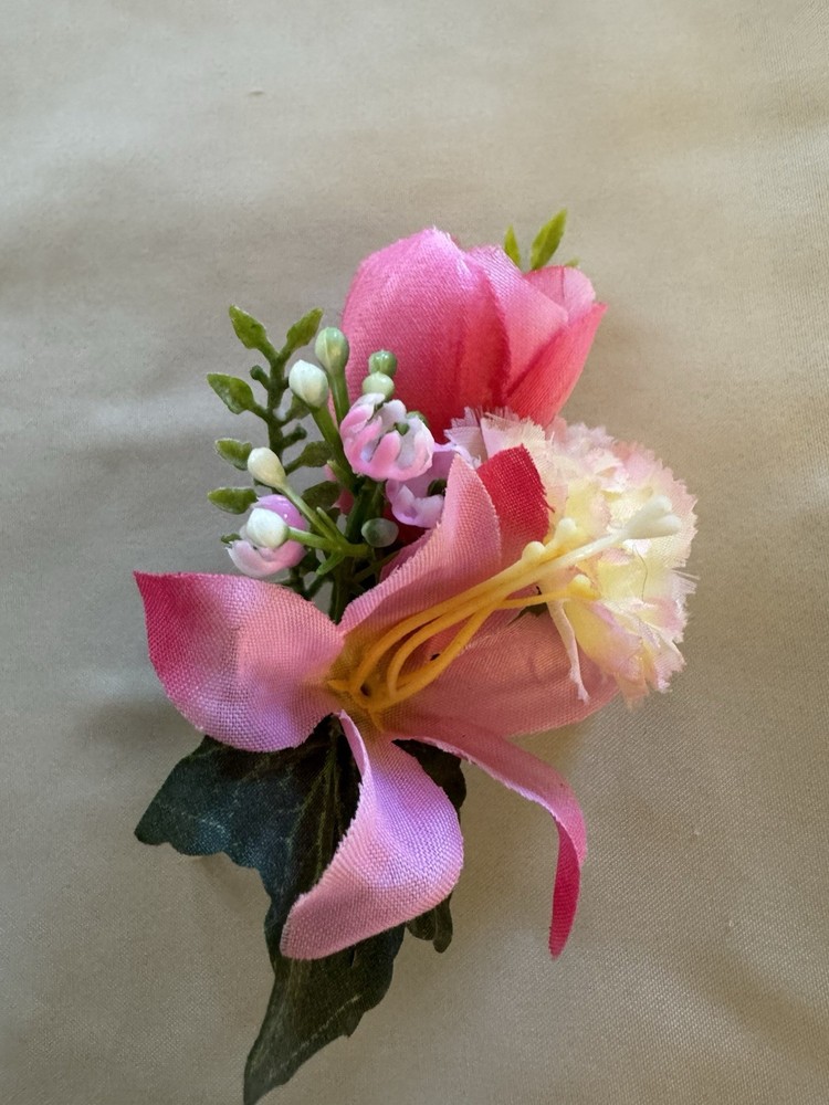 Silk Boutonnière, Astro, Tulip, & Carn, in shades of Pink. Prom Or Formal
