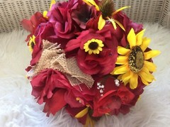 WEDDING FLOWERS BOUQUETS Decorations Sunflowers Burgundy Red 7 Bouquet