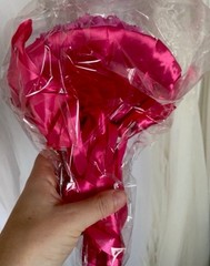 Pink Artificial Rose Wedding Bouquet with Ribbon and Pearl Accents