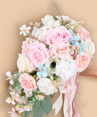 Blush Pink Wedding Bouquets for Bride,10 Inch Fake Cascading Bridal Bouquet Silk