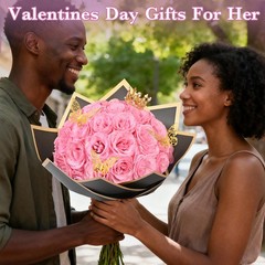Waipfaru Pink Glitter Roses Bouquet, DIY Fake Flowers 24pcs,