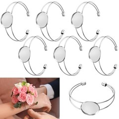 Liliaafar 6 Pcs Corsage Wrist Bracelet Bands Bride Cuff Bangle Sliver Bezel