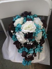 6 PC WEDDING PKG TEAL GREY AND WHITE CASCADE MOH WRIST FLOWER GIRL 3 BOUTIONEER