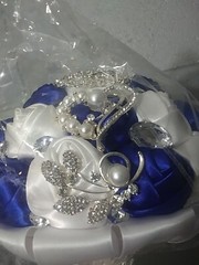 Bridal Bouquet Exquisite Rhinestone Silk Rose and Pearl Handmade 7in Round (BB)