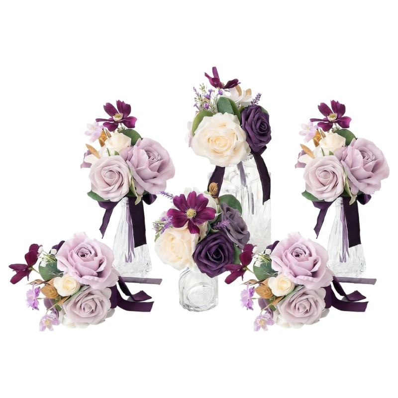 6Pcs Artificial Flower Bouquets for Bride and Bridesmaids Wedding Decoration