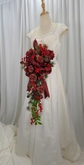 Roses and Ribbons Red Berry Cascade Faux Silk Wedding Bouquet