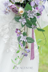 12″ Purple Cascading Bridal Bouquet – Rustic Vintage Wedding Flowers