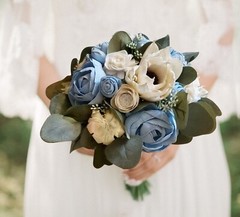 Light Powder Blue White Bridal Bouquet Sola Wood Wedding Bridesmaid Flowers