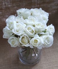 Bouquet 18/8” Artificial Ivory White Roses FLOWERS Faux Roses Wedding Bouquet