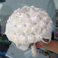 Bridal Wedding Bouquet round Bling Brooch Holding Bouquet Artificial Rose Flower