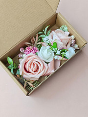 Corsage and Boutonniere Set with Pink Roses for Bride, Groom, Bridesmaids Grooms
