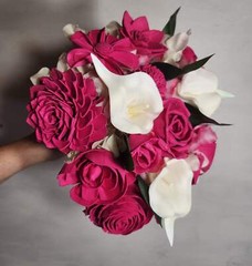 Fuchsia Rose Calla Lily Sola Wood Bridal Wedding Bouquet Accessories