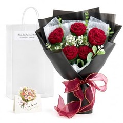 Crochet Flower Bouquet, Red Handmade Knitted Flowers,Crochet Flower Black&Red