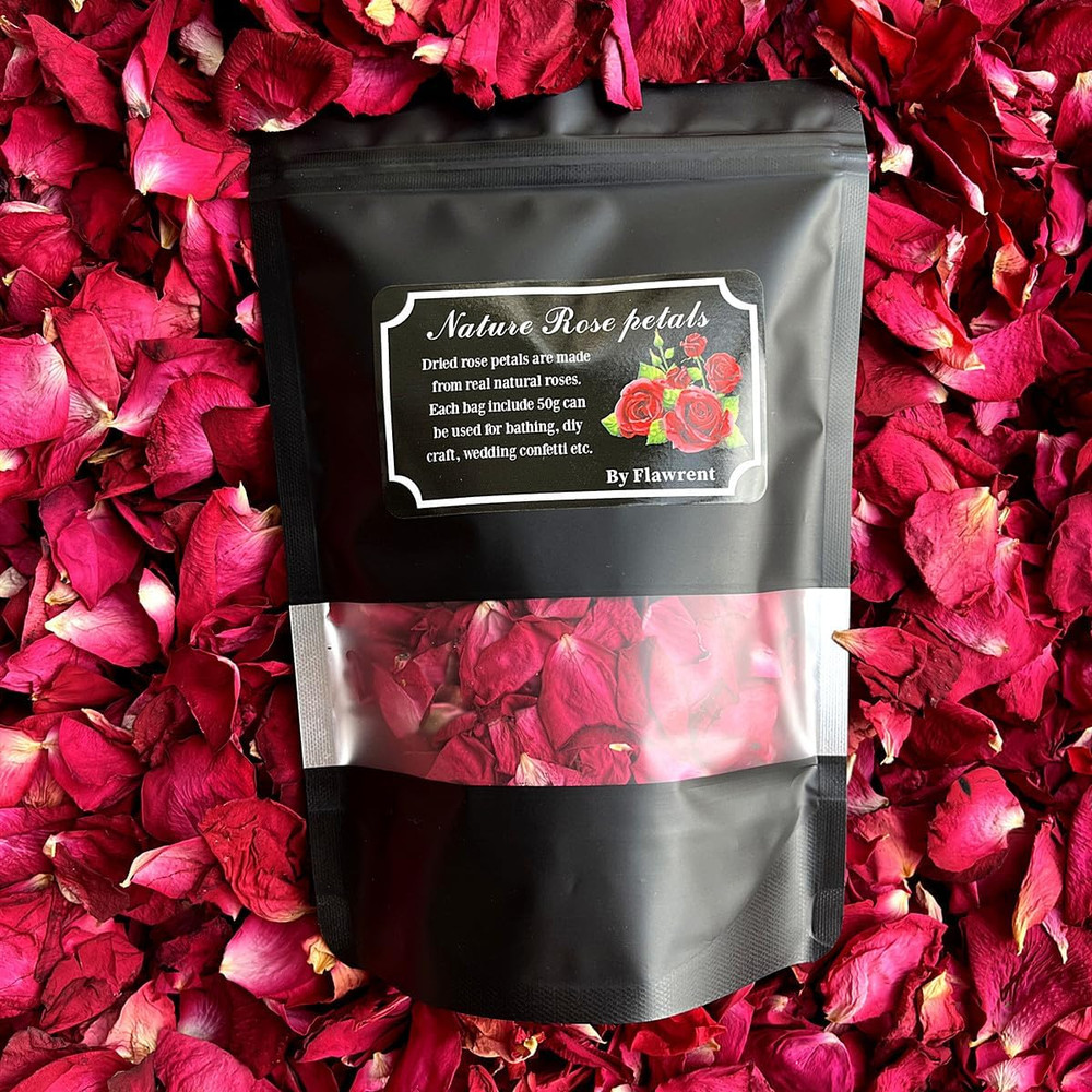Flawrent Dried Rose Petals 50G Natural Flower Petals Real Red Rose Petals for Ba