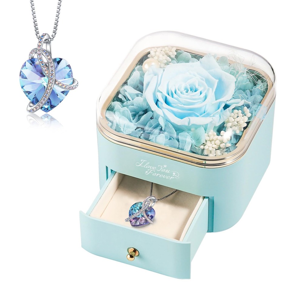 Preserved Real Light Blue Rose 3.93 x 4.17 x 4.21 inches,