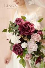 Elegant Marsala & Blush Wedding Bouquet | 13 Inch Burgundy Bridal Floral Decor