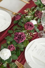 Ling’s Moment 5FT Burgundy Artificial Flower Garland Dusty Rose Leaves Floral…