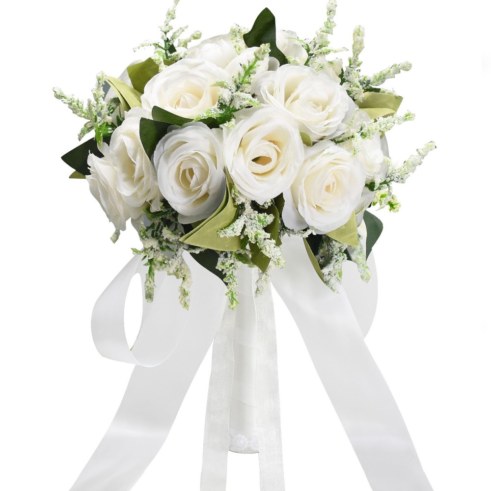 Wedding Bouquet, Silk Roses, Bride Bridesmaid Flowers, Church Decoration, White