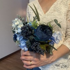 Bridal Wedding Bouquet Beautiful Budget Handmade Faux Flowers White Blue Green