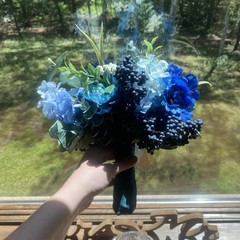 Bridal Wedding Bouquet Beautiful Budget Handmade Faux Flowers White Blue Green