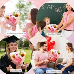 Pink Crochet Flower Bouquet Crochet Sunflowers Tulips Roses for Home C-pink