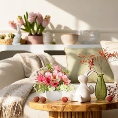 2 PCS Easter Decorations, Easter Artificial Egg Flower Potted Table Pink
