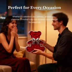 JoyFlower Preserved Roses Bear Gift for Women, Romantic Eternal Flowers Red