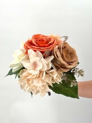 Coral & Peach Rose Bridal Bouquet, Silk Wedding Flowers, Burnt Orange, Wedding