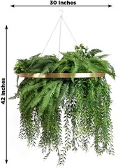 42 in Green Faux Fern Artificial Greenery Bush with Gold Metal Hanging Hoop