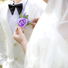 Purple Corsage and Boutonniere Set for Wedding Prom, Artificial Flower Wrist Cor