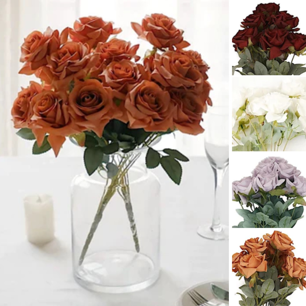 2 Bushes 17 in Artificial FLOWERS Silk Roses Bouquets Party Events Decorations