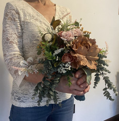 Beautiful Bridal Wedding Bouquet Budget Handmade Faux Flowers Pink Red Brown