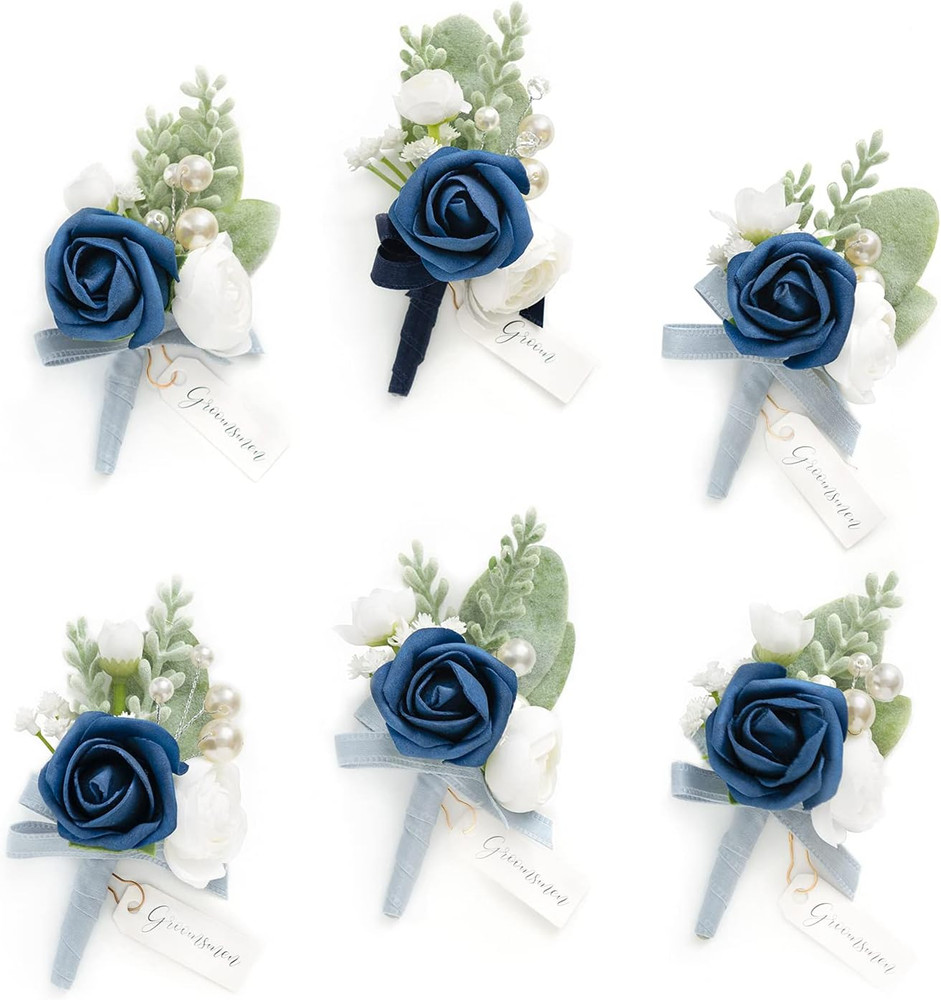Ling’S Moment Boutonniere for Men, 6Pcs Groom Groomsmen Boutonniere, Artificial