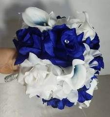 Royal Blue White Rose Calla Lily Bridal Wedding Bouquet Accessories