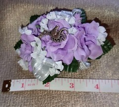 NEW 4″ Long Artificial Lavender Rose Wrist Corsage With Sparkly Silver Bow