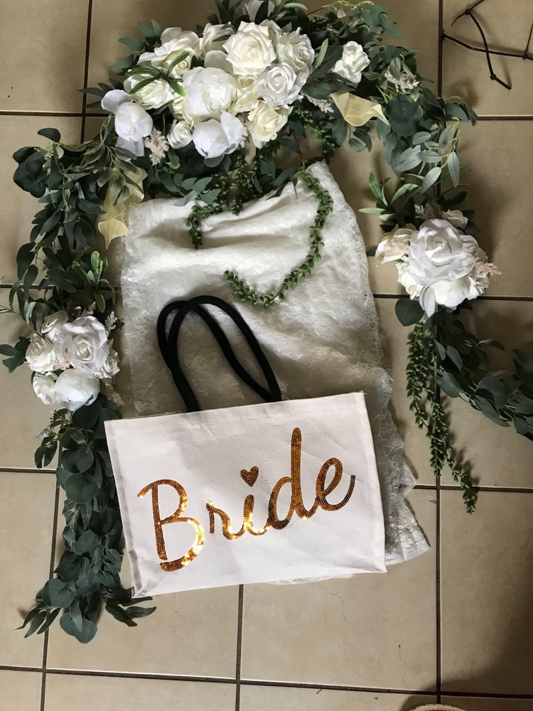 Arch Flowers with white lace drape for Wedding Ceremony Arbor with bride bag