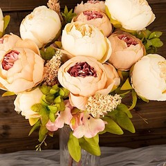 CREAM BLUSH ROSE GOLD 2 Bouquets 19″ Silk Peony FLOWERS Artificial Floral