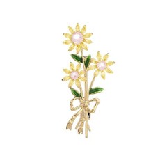 14K Gold Daisy Brooch with Crystal Inlay – Bright Bouquet Flower Crystal Broo…
