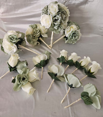 Wedding Bouquet Package, Ivory, Green, White, Roses, 14 Pieces