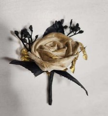 Champagne Gold Ivory Black Rose Calla Lily Sola Wood Bridal Wedding Bouquet Acce