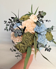 Nantucket Blue Green Cream Sola Wood Bridal Bouquet Bridesmaid Wedding Flowers