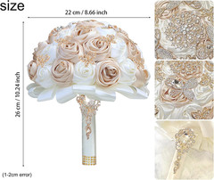 Luxury Handmade Floral Satin Rose Bridal Bouquet with Rhinestones