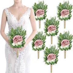 8 Inch Bridesmaid Bouquets Set of 6 – Artificial Flowers Greenery Bouquet for We