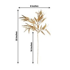 2 Gold 33″ Artificial Bamboo LEAVES Branches Metallic Faux Greenery Stems Party