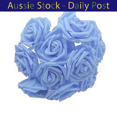 Light Blue 7cm Foam Flowers Rose Stems Artificial Wedding Bride Bouquet 20pcs