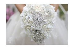 White Hydrangea Drop Brooch Bouquet Silver Wedding Bouquets Crystal Teardrop …