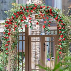 5Pcs Flower Garland Artificial Rose Vine Garland Artificial Red and Greenery