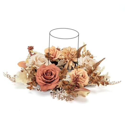 Artificial Flower Candle Rings Wreath, 12″ Small Fall Wreath Earth & Coffee