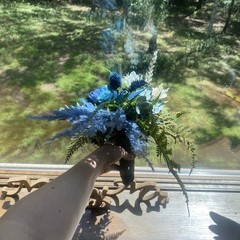 Bridal Wedding Bouquet Hand made Budget Friendly Faux Flowers White Blue