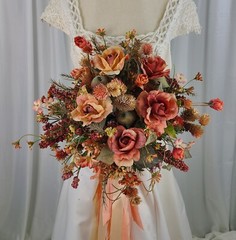 Dusty Autumn Ribbons and Rose Faux Silk Bridal Bouquet